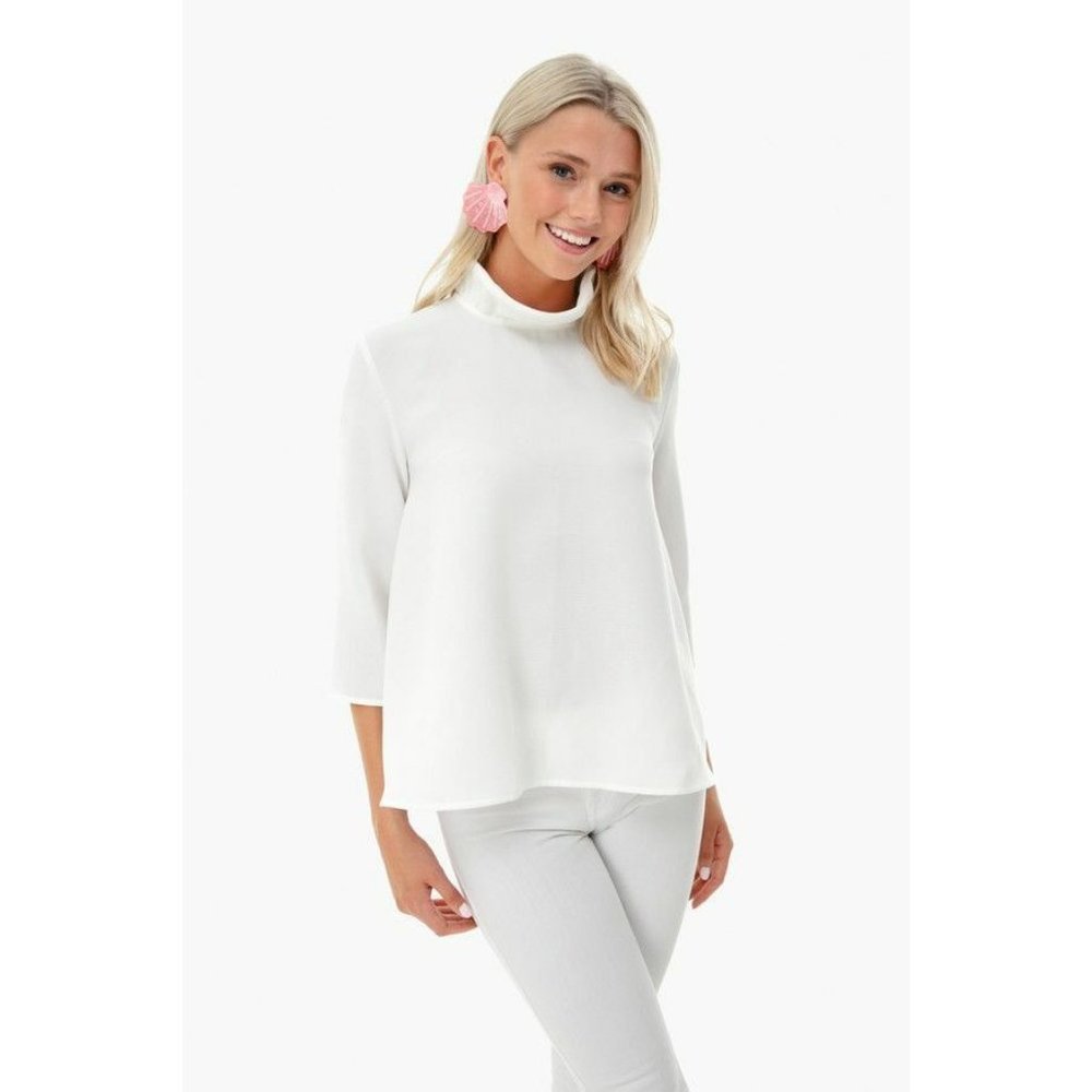 Pomander Place Tuckernuck White Faye Blouse 3/4 Sleeve Top Ruffle Collar Size XS